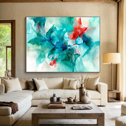 “Vibrant Botanical Watercolor” - Teal, Green, Red, Blue - Abstract Floral Watercolor - Watercolor Painting HB1332