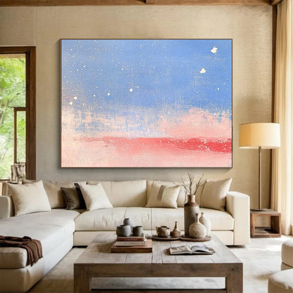 “Starry Sky Gradient” - Blue, Pink, White, Starry Sky and Gradient Landscape Painting On Canvas HB0951