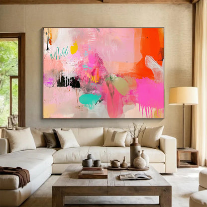 “Vibrant Pink Abstraction” - Pink, Orange, Teal, Expressive Strokes - Abstract Acrylic Painting HB1533