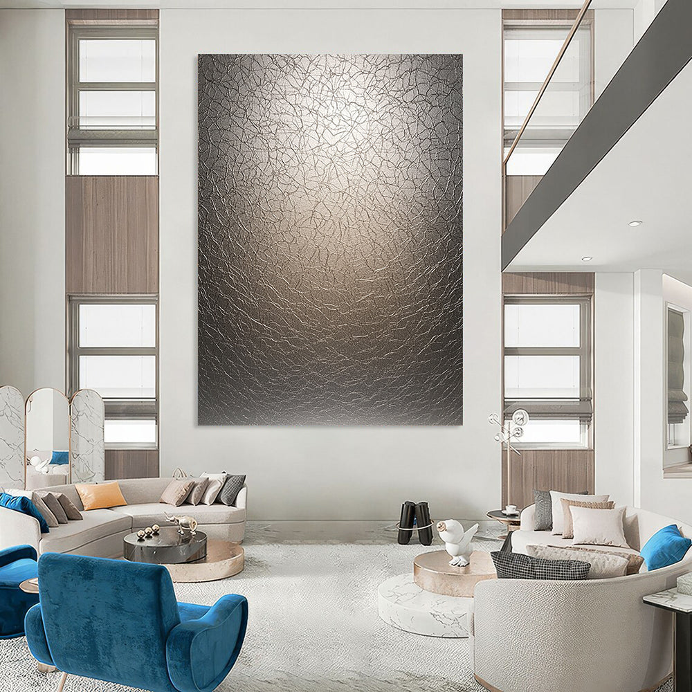 Contemporary abstract art showcases textured LED surface with crinkles illuminated by soft gradient light creating depth and intricate patterns. DLZ1226