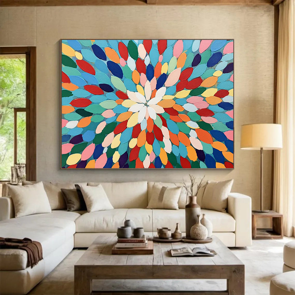 “Colorful Petal - Shaped Mandala” - Impasto Abstract Painting On Canvas HB0516