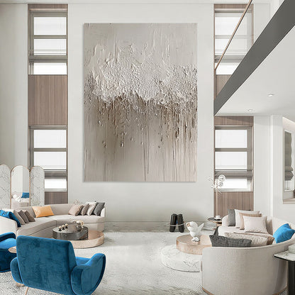 Contemporary abstract artwork featuring textured silver foil layers and intricate gray patterns resembling water droplets, inspired by Chinese ink paintings and concrete art. DLZ1516