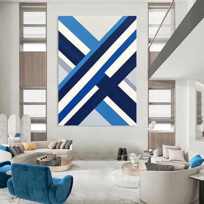 Contemporary abstract art featuring a blue and white Swedish flag in a flat view, inspired by David Hockney's style. DLZ1152