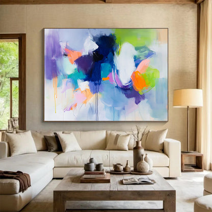 “Vibrant Abstract Mix” - Purple, Blue, Green, Orange, Bold Abstract Shapes Painting On Canvas HB1049