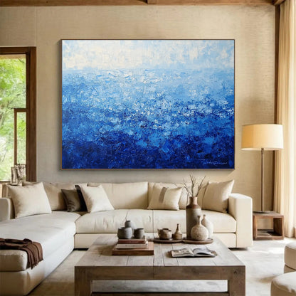 “Blue Gradient Textured Sea” - Blue, Gradient Textures, Sea - Like Painting On Canvas HB0843