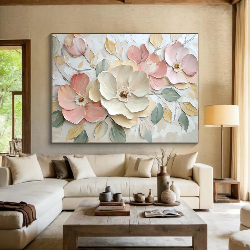 Pastel Floral 3D Bouquet - Soft - Colored Textured Flower Painting On Canvas HB0428