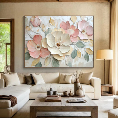 Pastel Floral 3D Bouquet - Soft - Colored Textured Flower Painting On Canvas HB0428