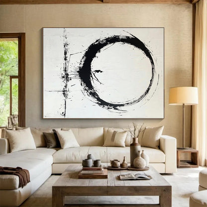 Black Circular Brushstroke with Figure - “Enso Journey” Painting On Canvas HB244