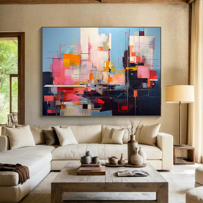 Vibrant Geometric Abstract - Bold Modern Living Room Art DLZ020