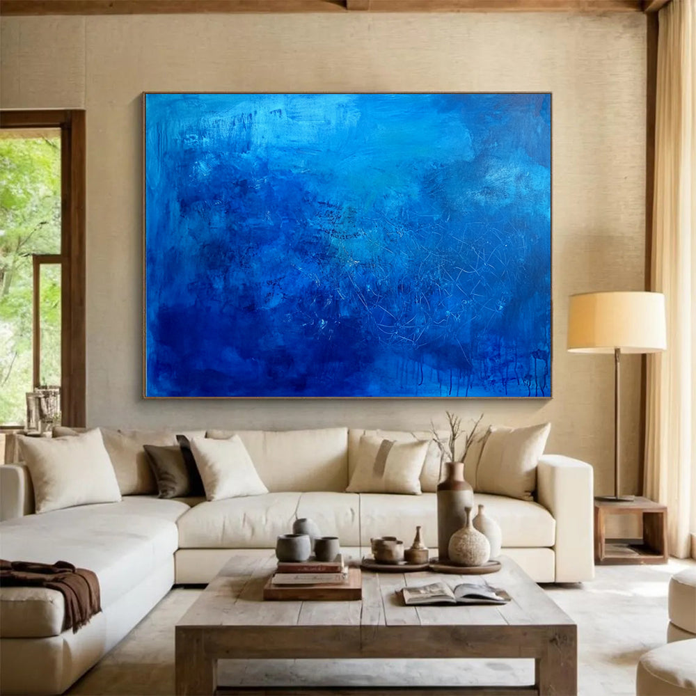 “Deep Blue Textured Abstraction” - Blue, White, Textured Swirls Painting On Canvas HB0814