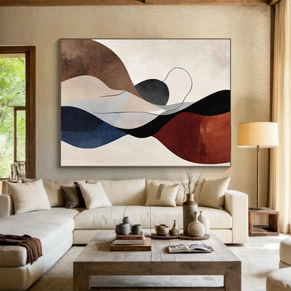 “Colorful Wavy Shapes” - Brown, Beige, Blue, Red with Curved Forms - Abstract Acrylic HB1362