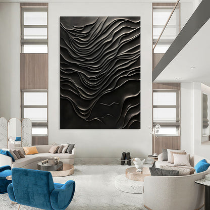 Contemporary hand-painted abstract artwork featuring a dark textured wall with wave-like patterns, evoking deep emotions and hidden depths. DLZ1240