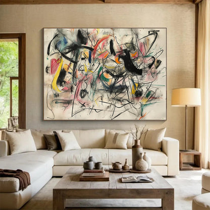 “Chaotic Colorful Abstract” - Multicolor lines, dynamic shapes, white background, Abstract Expressionist Painting On Canvas HB0601