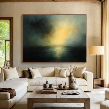 “Dark Coastal Sunset” - Dark Palette, Moody Coastal Sunset Painting On Canvas HB0895