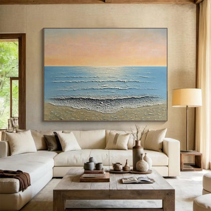 “Textured Beach Sunset” - Oranges, Pinks, Blues, Textured Beach - Impasto Oil Painting HB1604