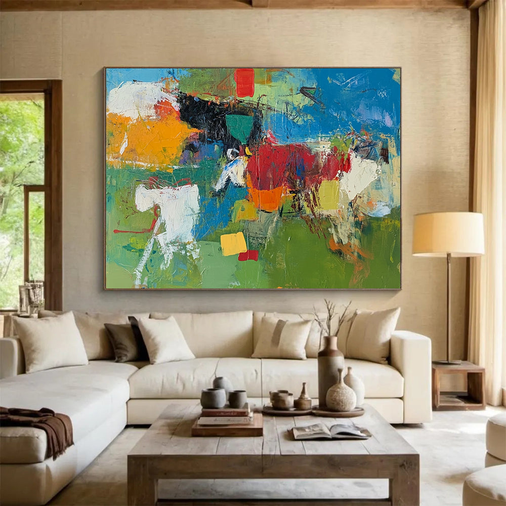 “Vibrant Color Block Chaos” - Green, Blue, Red, Yellow with Bold Blocks - Painting On Canvas HB1368