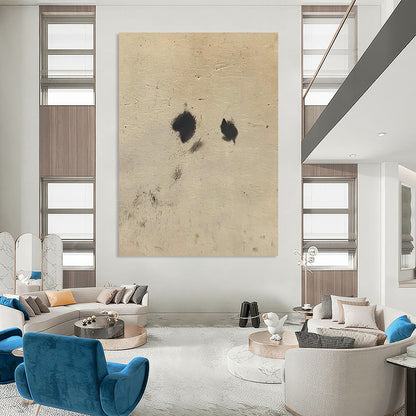 Contemporary abstract art featuring intertwined black spots on white fur against a soft beige background, inspired by Cuno Amiet’s unique style. DLZ1200