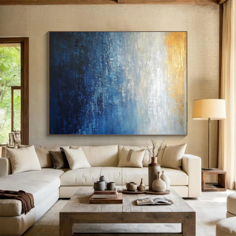 “Blue - Gold Gradient Abstract” - Blue, Gold with Smooth Gradient - Painting On Canvas HB1390