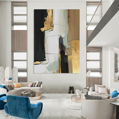 Oversized - Format Vertical Hand - Painted Textured Custom Abstract Gemstone, for Hotels and Entryway DKH1524