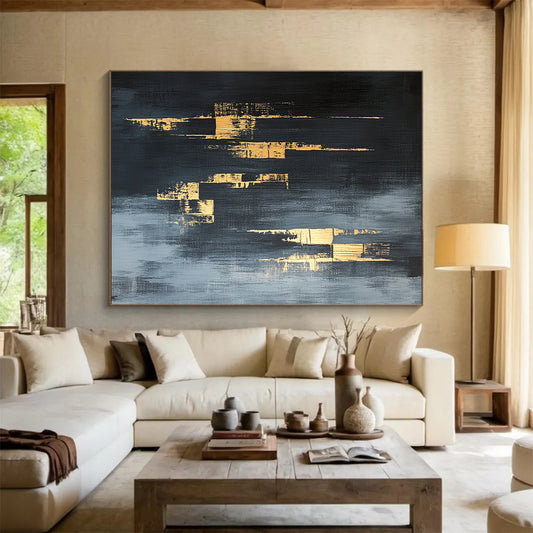 Gray, Gold, Urban Silhouettes "Gilded Cityscape Shadows" Abstract Urban Painting On Canvas HB169