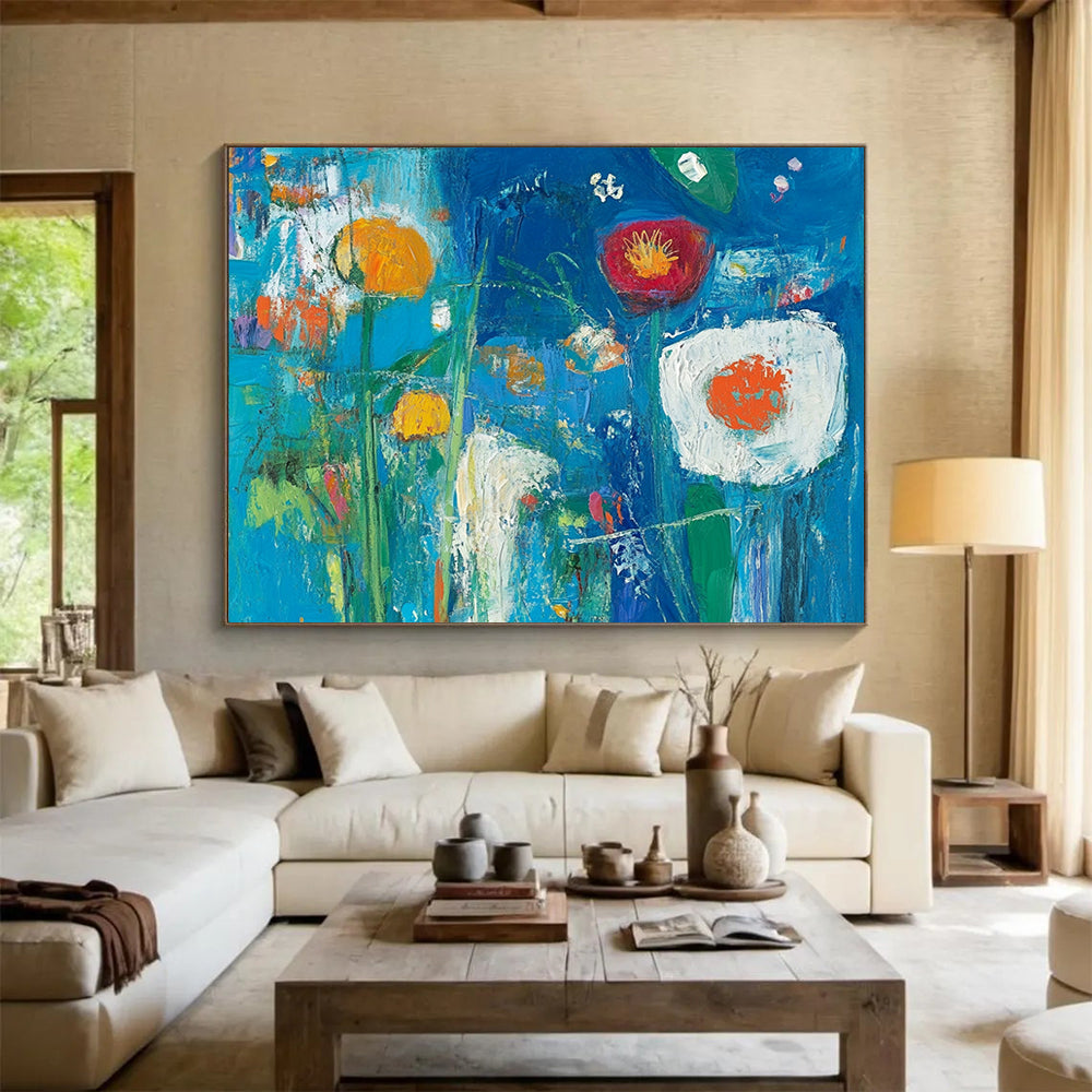 “Blue Floral Abstract” - Blue, Colorful Flowers, Abstract Garden HB1140