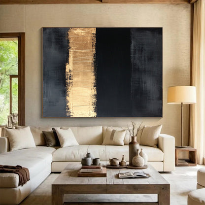 Black, Gold, Gray, Textured Stripes "Gilded Grunge" Abstract Expressionist Painting On Canvas HB114