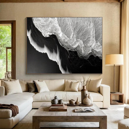 Black & White Wave Textures - Dramatic Bathroom Art DLZ075