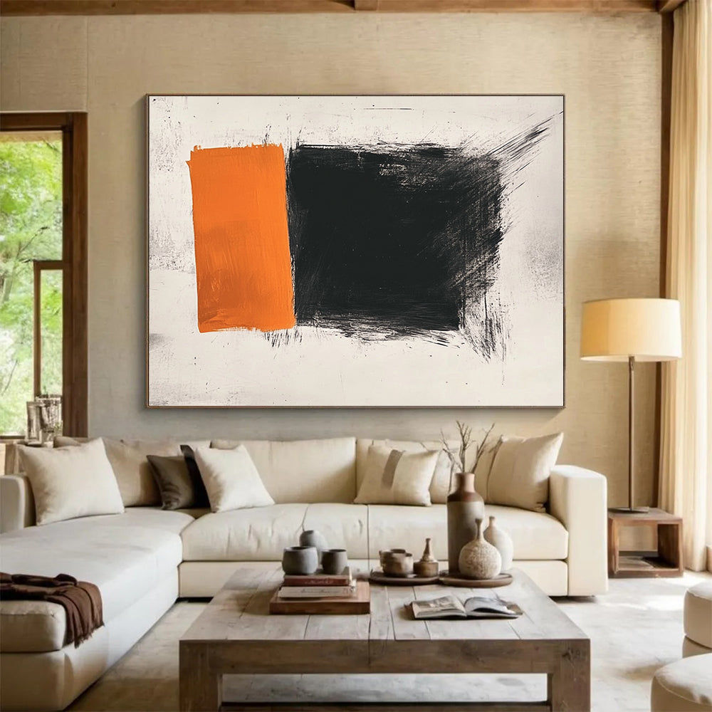Textured Orange and Black Blocks - Impasto Color - Field Painting On Canvas HB0462