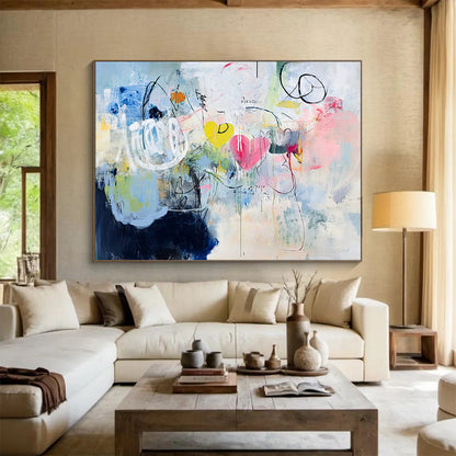 “Abstract Hearts and Shapes in Soft Hues” - Expressive Abstract Painting On Canvas HB0517