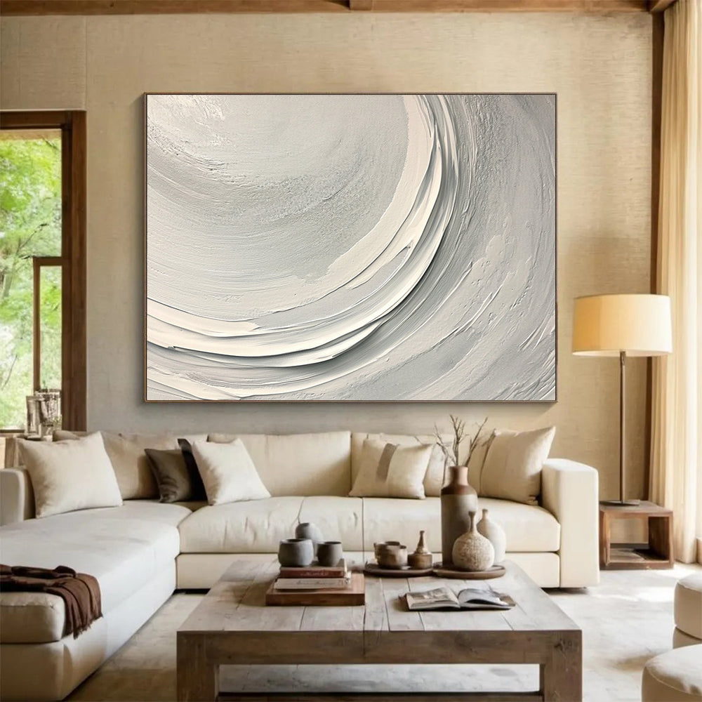 “Smooth White Circular Textured Strokes” - Minimalist Abstract Painting On Canvas HB0511