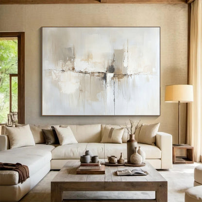 “Neutral Flow” - Beige, White, Gray with Flowing Shapes - Abstract Acrylic Painting HB1336