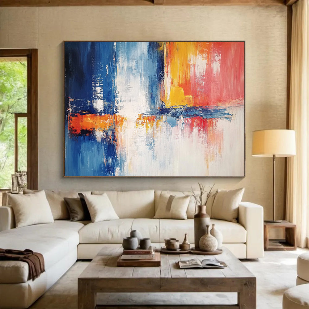 “Minimalist Abstract with Red Accent” - Beige, gray, white, red; Minimalist abstract with a red focal point; Acrylic Painting On Canvas HB1282