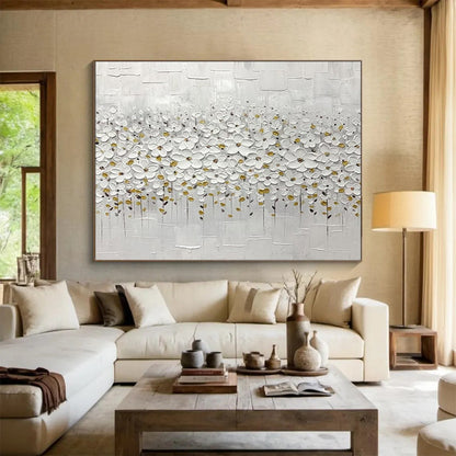 White Flower Field Textured Art - Serene Living Room or Nursery Decor DLZ214