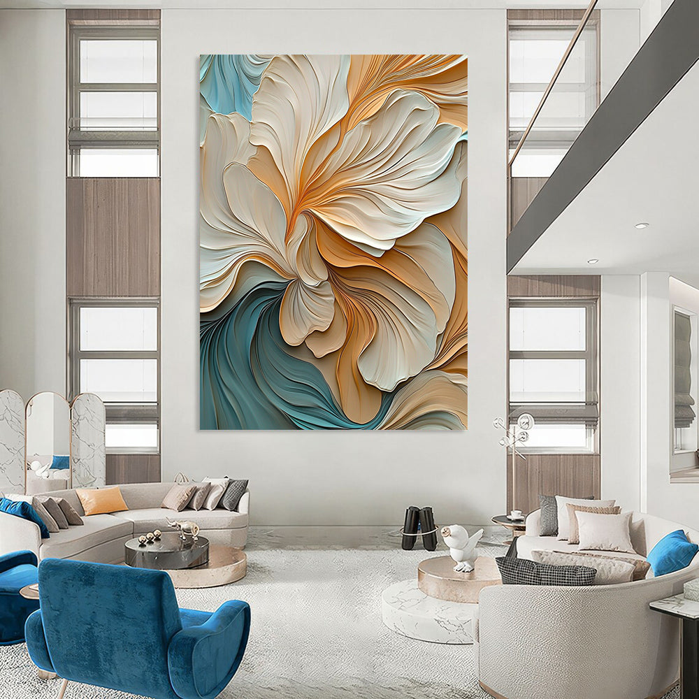 Contemporary abstract artwork featuring elegant warm colors with detailed leaves soft edges and flowing lines in ultra-high definition. DLZ0385