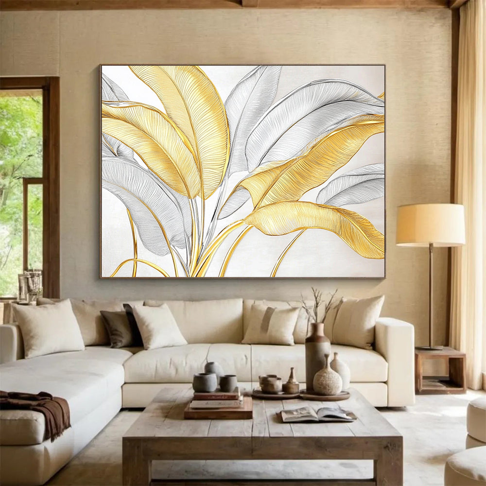 “Gold - Silver Leaf Patterns” - Metallic Botanical Painting HB0530