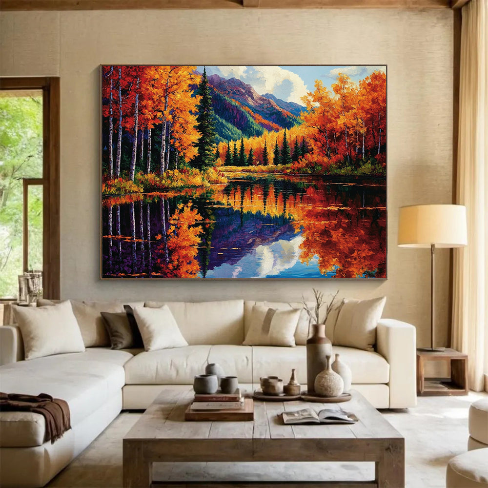 Autumn Forest Reflection - Realistic Landscape Painting On Canvas HB0434