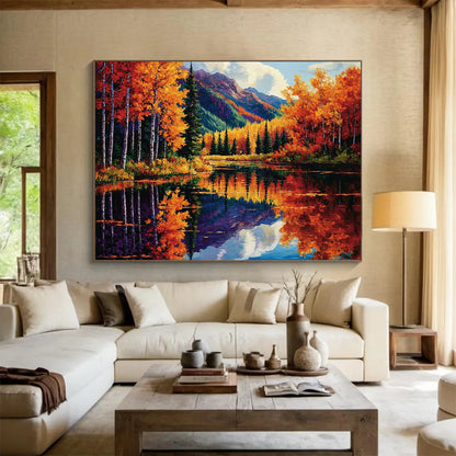 Autumn Forest Reflection - Realistic Landscape Painting On Canvas HB0434