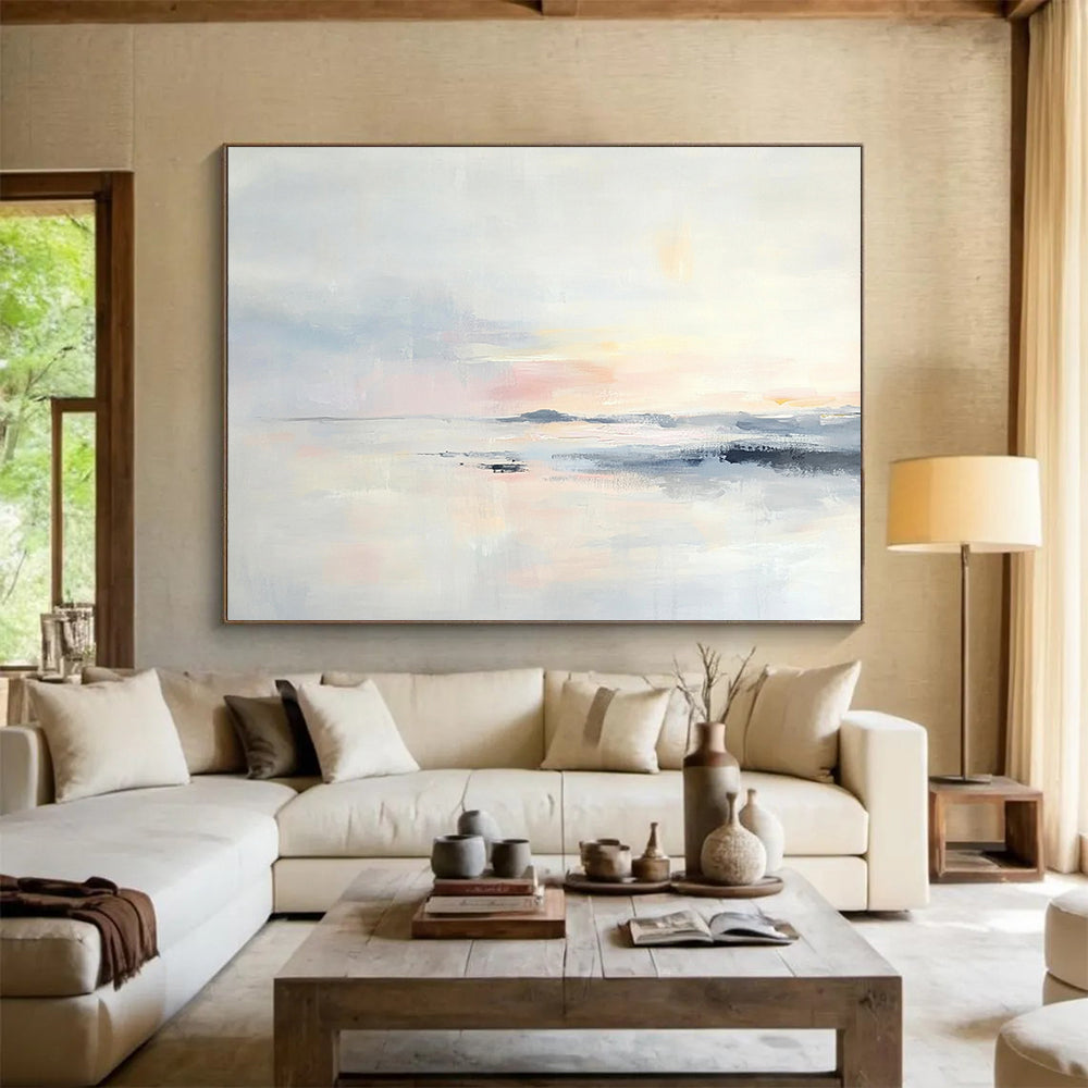 “Pastel Sunset Lake” - Pink, Blue, White, Dreamy Sunset and Reflective Water Painting On Canvas HB0923