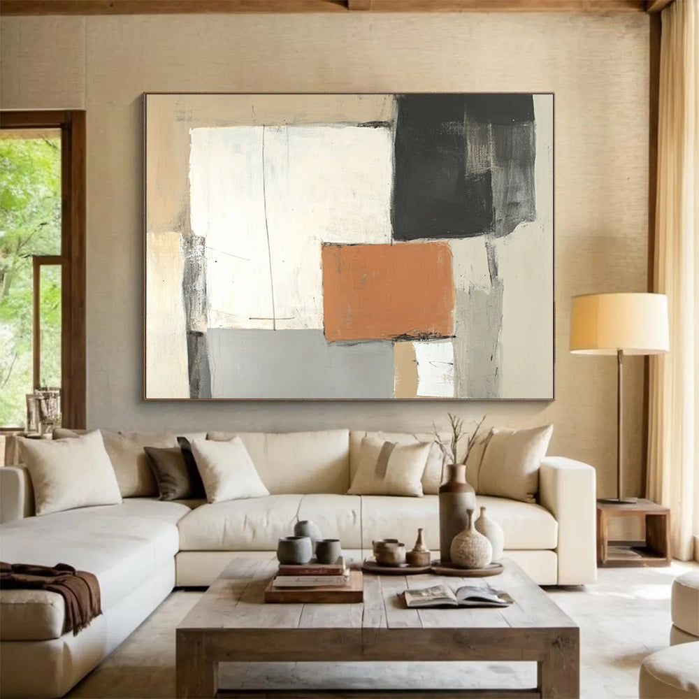Neutral Tones Abstract Geometric - “Minimalist Blocks” Painting On Canvas HB1459