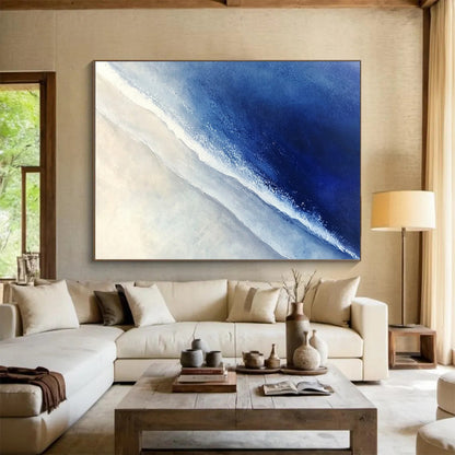 Blue Sea and White Sand Aerial View - Minimalist Coastal Painting On Canvas HB0488