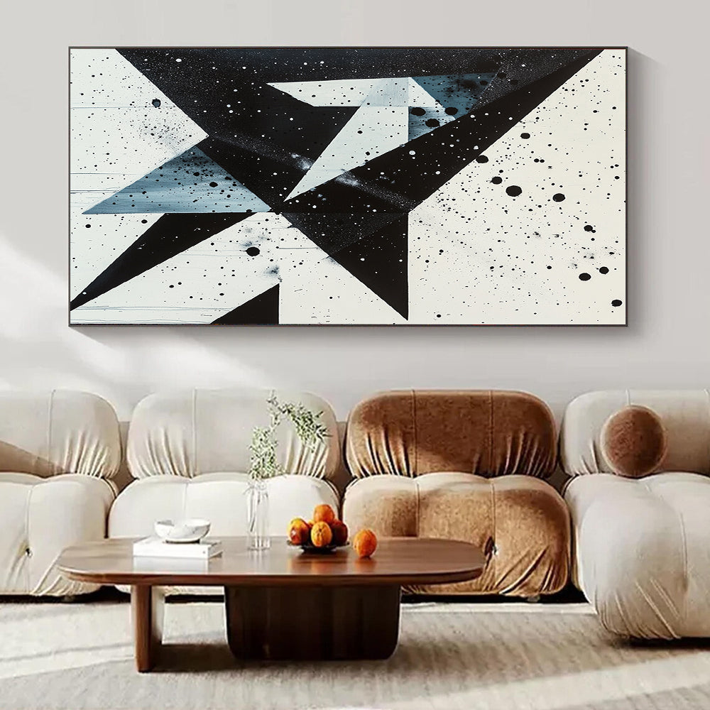 Black, White, Blue with Splattered Shapes "Dynamic Contrast" Abstract Painting On Canvas HB004