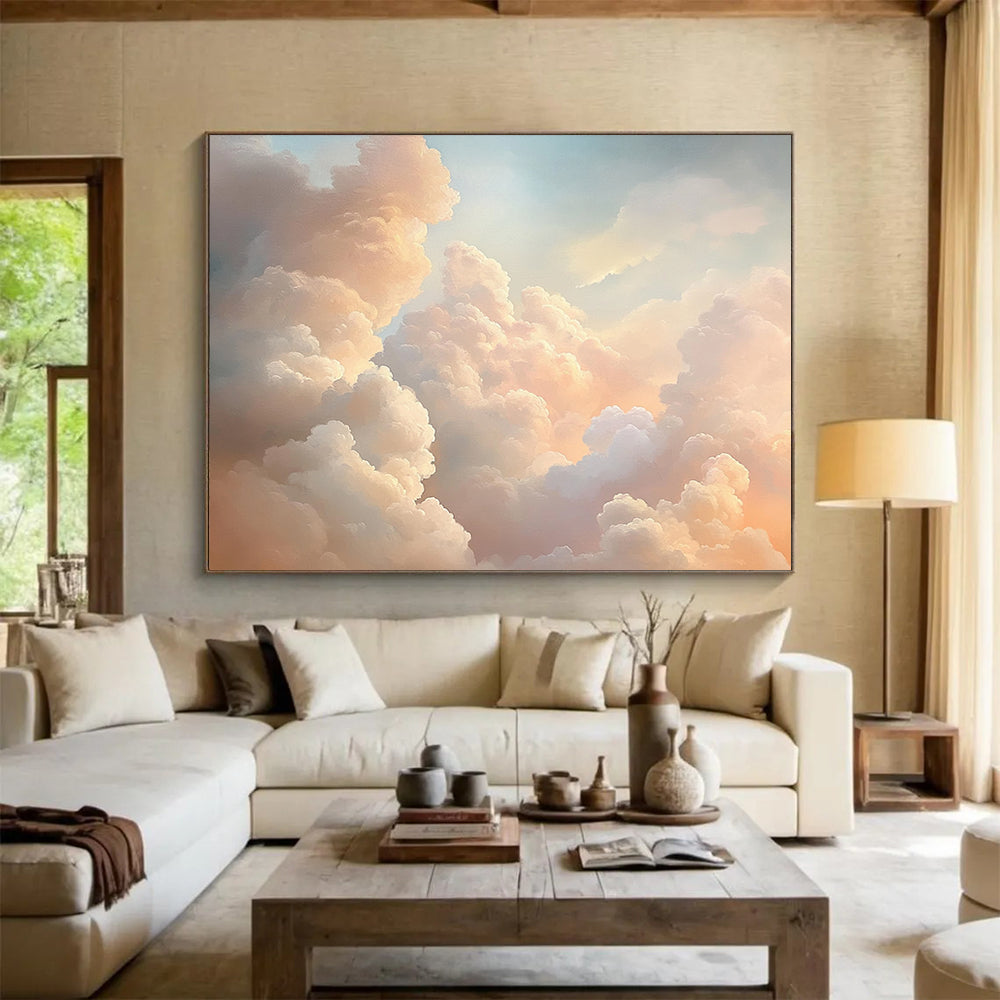 “Fluffy Clouds” - Pink, Peach, Blue, Sky - Filled Clouds - Realist Oil Painting HB1705