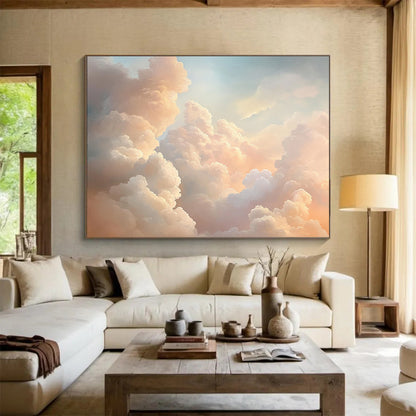 “Fluffy Clouds” - Pink, Peach, Blue, Sky - Filled Clouds - Realist Oil Painting HB1705