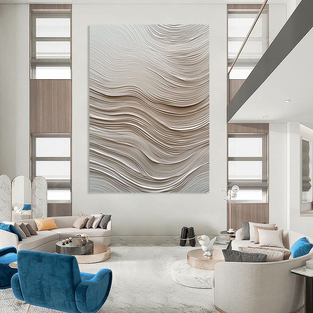 Contemporary abstract artwork featuring textured white paper resembling water waves enhances depth and movement, creating visual intrigue for any space. DLZ1234