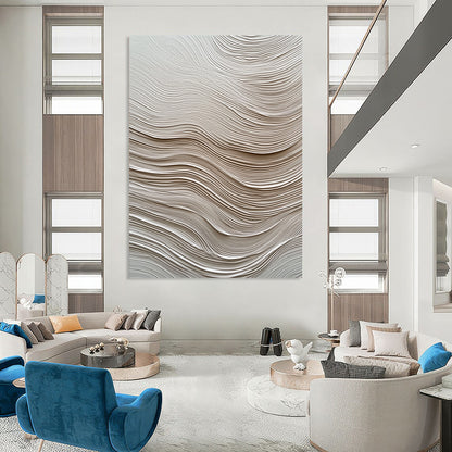 Contemporary abstract artwork featuring textured white paper resembling water waves enhances depth and movement, creating visual intrigue for any space. DLZ1234