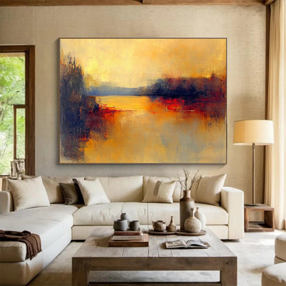 Warm Yellow and Orange Abstract Landscape - “Golden Dusk” Painting On Canvas HB1457