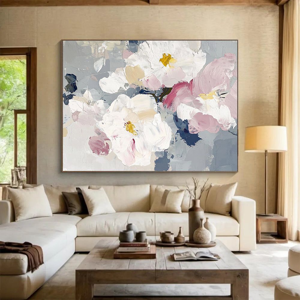 “Soft - Hued Floral Impasto” - Ethereal Abstract Painting On Canvas HB0522