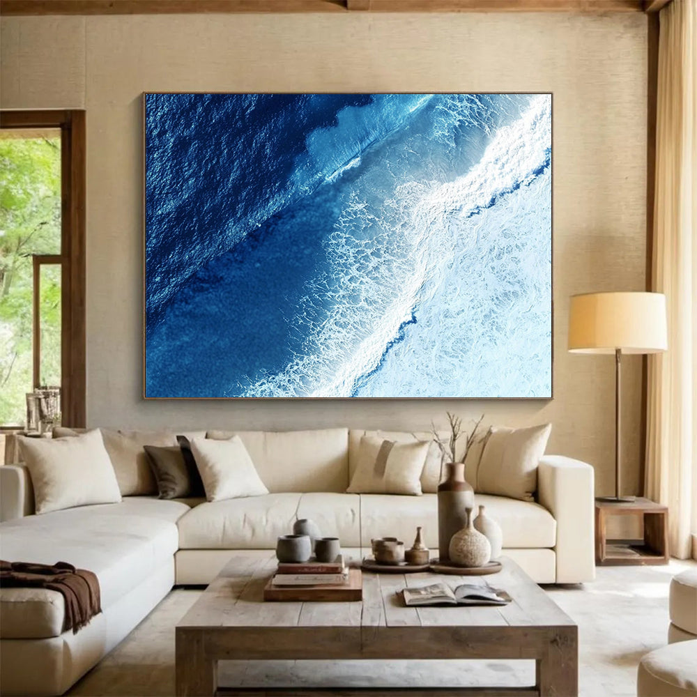 “Aerial Blue - White Ocean View” - Blue, White, Ocean Waves from Above - Photographic Art HB1635
