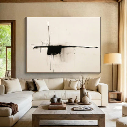 “Expressive Black Ink Drizzles” - Black, White, Minimalist Abstract Marks - Ink Painting HB1664