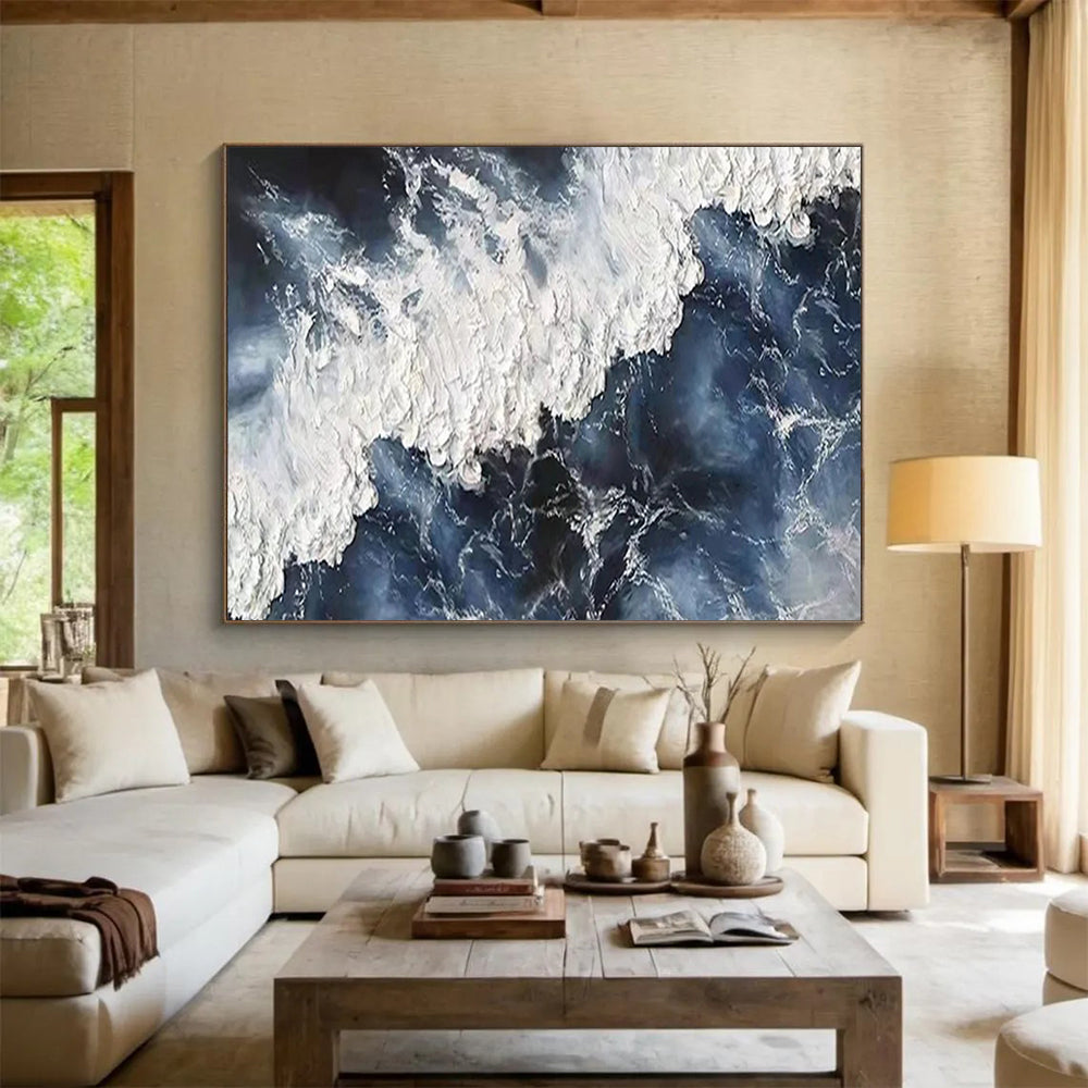 Textured Ocean Wave - Dramatic Coastal Living Room Art DLZ250